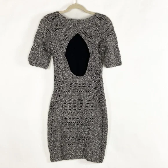 Rag and Bone Hart Cutout Back Open Weave Cotton Marled Knit Fitted Mini Dress